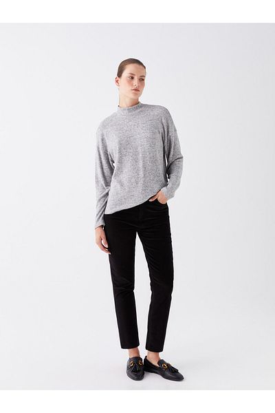LC Waikiki Dámské kalhoty Normal Slim Fit Straight Velvet