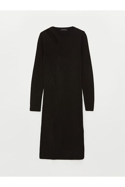 LC Waikiki Crew Neck Window Detailed Long Sleeve Women's Knitwear Dress