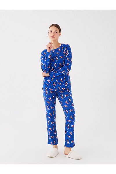 LC Waikiki Set de pijamale pentru damă cu mânecă lungă cu imprimeu Disney cu decolteu triplu