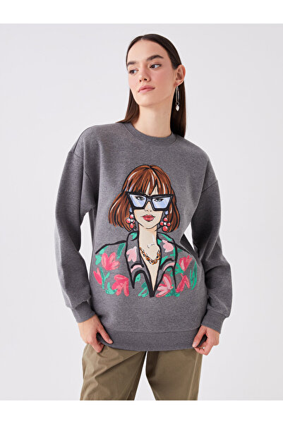 LC Waikiki Dámská mikina s dlouhým rukávem a výstřihem - potištěná