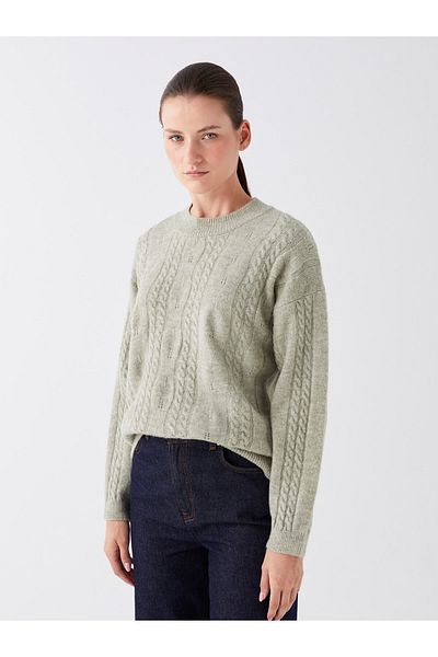 LC Waikiki Long Sleeve Crew Neck Patterned Women's Knitwear Sweater
