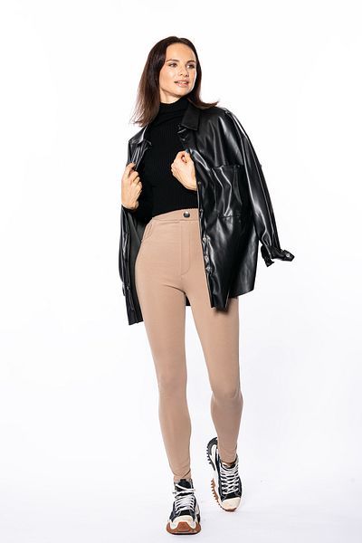 Grenj Fashion Μπεζ κολάν παντελόνι με ψηλόμεσο κουμπί και λεπτομέρεια τσέπης