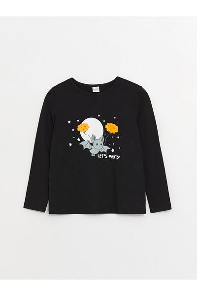 LC Waikiki Tricou pentru fetiță cu mânecă lungă cu imprimeu - Decolteu