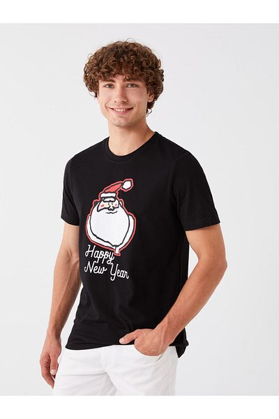 LC Waikiki Crew Neck Short Sleeve New Year Themed Combed Cotton Men's T-Shirt