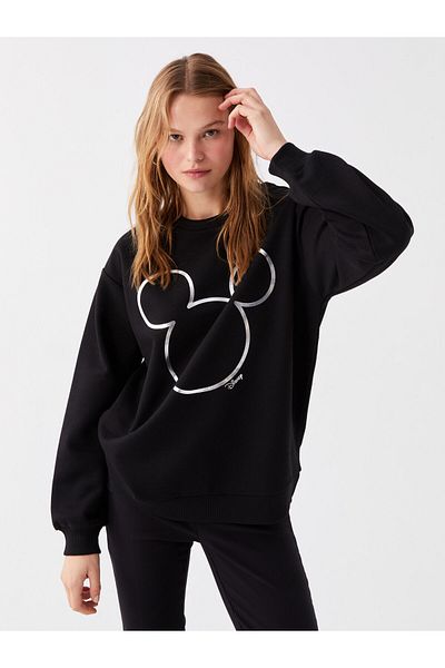 LC Waikiki Hanorac de damă cu mânecă lungă cu imprimeu Mickey Mouse, cu gât crew