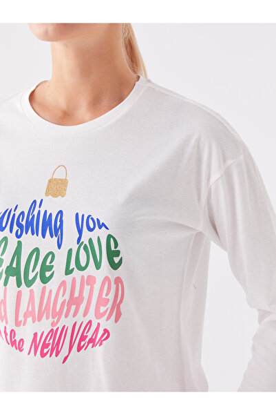 LC Waikiki Damen-Pyjama-Set mit langen Ärmeln und Rundhalsausschnitt – bedruckt