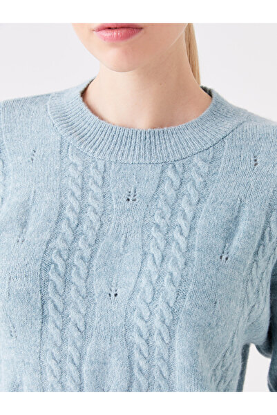 LC Waikiki Dámský pletený svetr s dlouhým rukávem a výstřihem