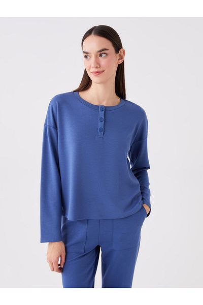 LC Waikiki Top de pijama de damă cu mânecă lungă uni cu gât turnu