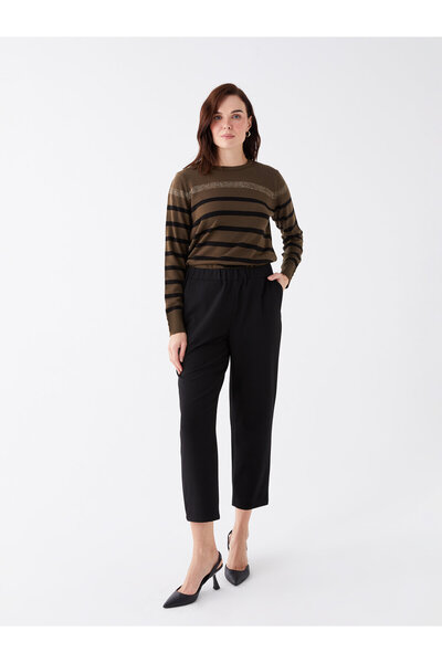 LC Waikiki Γυναικείο πλεκτό πουλόβερ με ριγέ μακρυμάνικο λαιμόκοψη