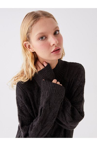 LC Waikiki Half Turtleneck Self Patterned Long Sleeve Oversize Women's Knitwear Sweater
