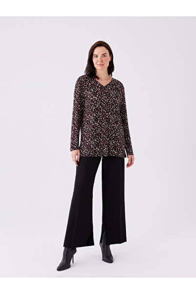 LC Waikiki Langärmlige Damenbluse mit V-Ausschnitt und Muster