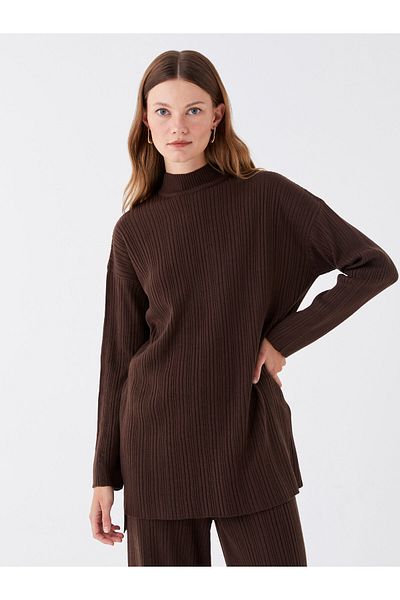 LC Waikiki Einfarbige Langarm-Stricktunika für Damen mit halbem Rollkragen