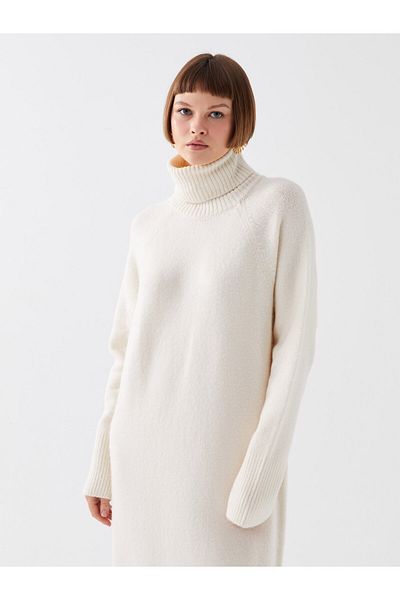 LC Waikiki Oversize Γυναικείο Πλεκτό Φόρεμα - Ζιόν, Μασίφ μακρυμάνικο