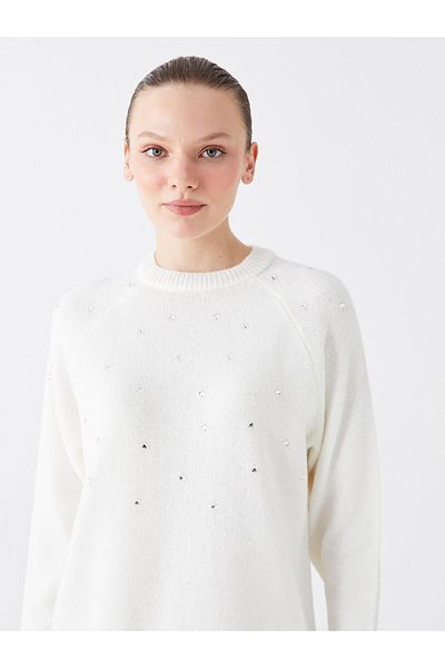 LC Waikiki Crew Neck Printed Long Sleeve Women's Knitwear Tunic