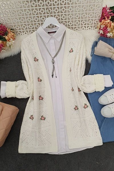 Modamorfo Durchbrochen bestickter Cardigan