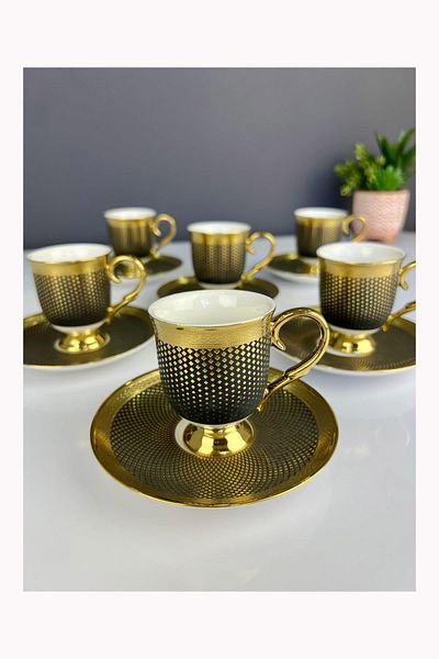 ACAR Nova Gold 6-Piece Porcelain Cup Set