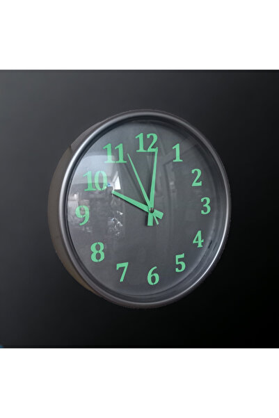 Bahat Fosforlu Gece Parlayan Gümüş Salon Mutfak Ofis Duvar Saati 28 cm Plastik