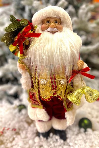 Huzur Party Store 45 Cm Santa Claus Red Gold Color Decorative Furry Standing New Year Christmas Ornament Decor