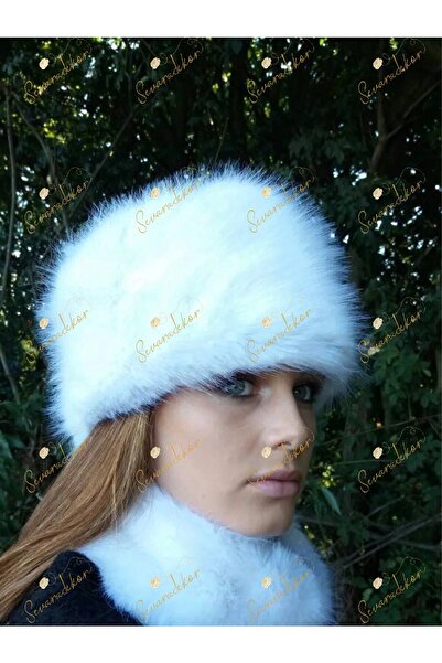 sevaradekor Pălărie de blană Kalpak pentru femei, beretă albă de vulpe de pluș artificial