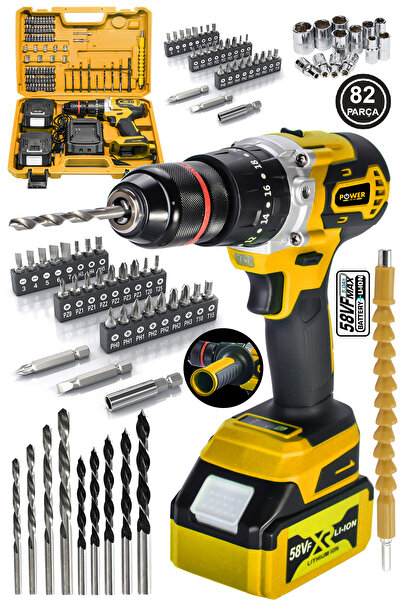 POWER BLACK 58 Vf 5ah Metal Şanzuman Kalın Batarya Çift Akülü Şarjlı Darbeli ...