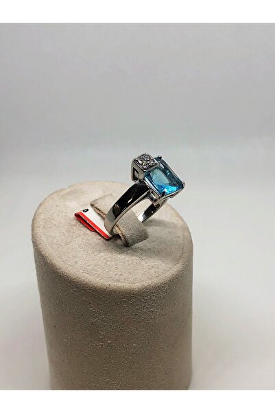 Pekin Diamond Prenses Kesim Mavi Topaz ve Zirkon Taşlı 925 ayar gümüş yüzük