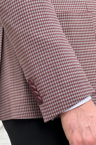 NAZEF Slim Fit Patterned Pointed Collar Bag Pocket Wool Jacket