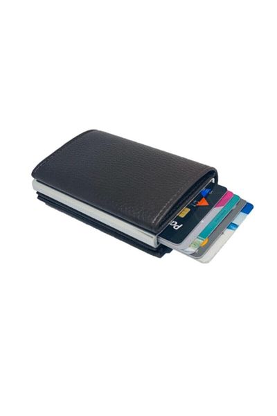 Astakos Leather Brown Men's Card Holder Wallet with Coin Compartment and Automatic Mechanism