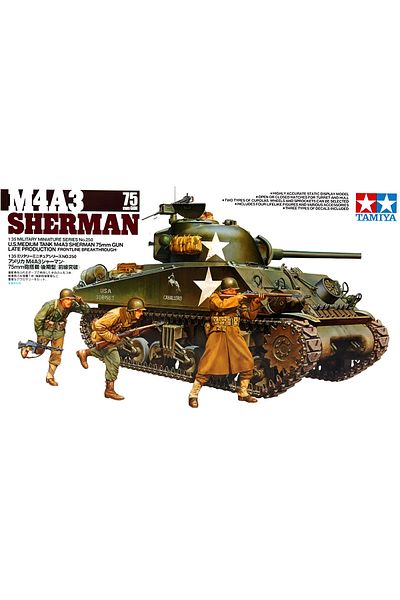 TAMIYA 1/35 USM4A3 Sherman with 75mm Plastic Tank Model Kit, Disassembled Hobby Set