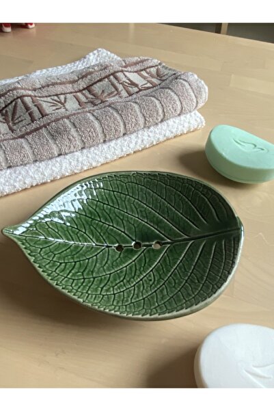 mekart craft El Yapımı Gerçek Yaprak Baskılı Renkli Seramik Sabunluk