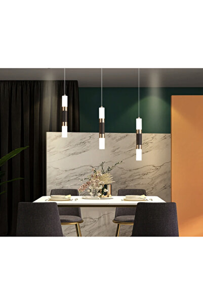 burenze Modern Luxury Tasarım Üçlü Sıralı Led Avize Gold Sarı ve Siyah Detaylı