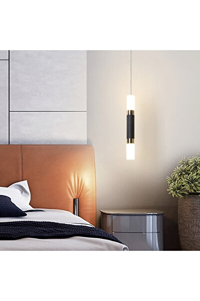 burenze Modern Led Avize Tekli Sarkıt Avize Premium Gold ve Siyah Gövde Gün Işığı Led