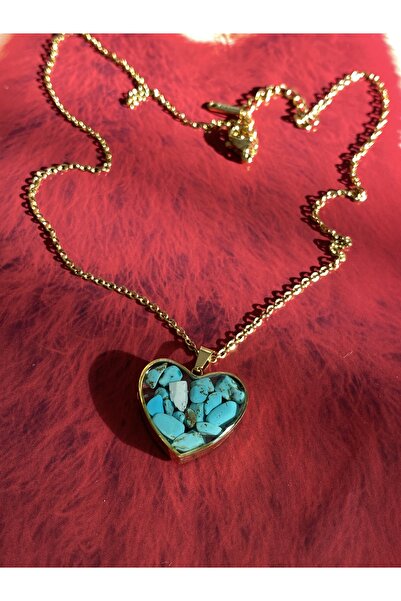 Pinery Jewels Firuze Taşlı Çelik Kararmaz Gold Kolye