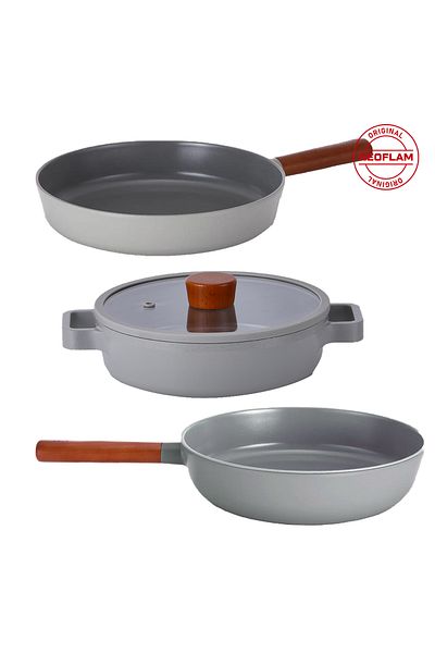 NEOFLAM Fika Gray 4 Piece Practical 26 cm Pot Pan Wok Set