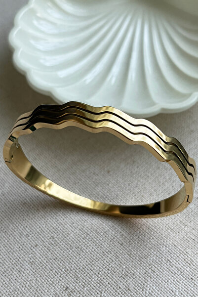 MODA Çelik 17 Cm Çevreli Dalgalı Kadın Kelepçe Kararmaz Kadın Bileklik