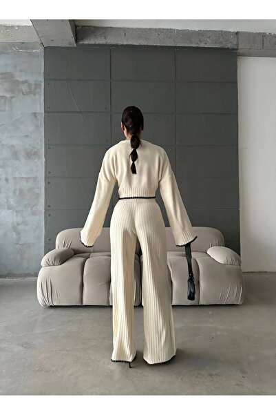 Friday Mood Női krémszínű Crop kötöttáru szett