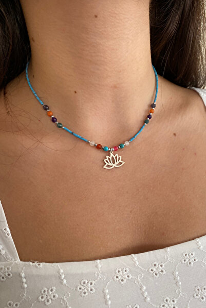 Suerte Accessories 925 Ayar Gümüş Lotus Çiçeği Uç Aytaşı Mercan Kuvars Turkua...