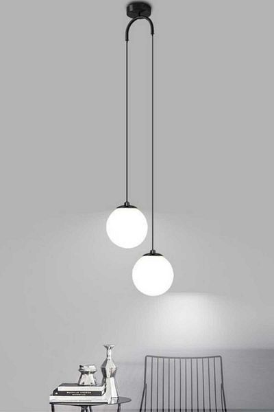 BSA LIGHTING مصباح معلق من ريفر مكون من قطعتين، ثريا سوداء حديثة (زجاج أبيض)