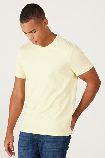 ALTINYILDIZ CLASSICS Ανδρικό κίτρινο μπλουζάκι Slim Fit Slim Fit Crew Neck βαμβακερό μπλουζάκι