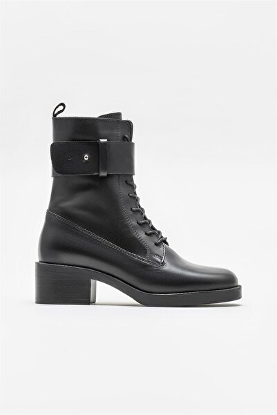 Elle Shoes Siyah Deri Kadın Topuklu Bot