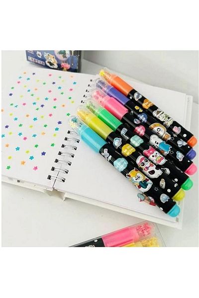 NaSaDAN Star Printed Stamp 6 Color Highlighter Magician Pen Set