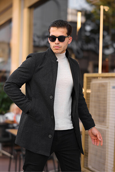 Ser Joven Ανδρικό παλτό Anthracite Slim Fit Stand γιακά Stash