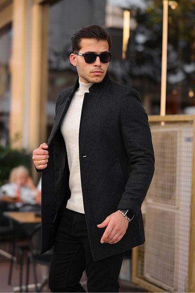 Ser Joven Ανδρικό παλτό Anthracite Slim Fit Stand γιακά Stash