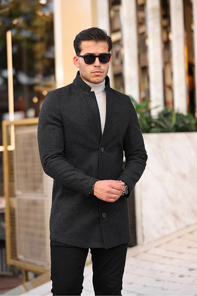 Ser Joven Ανδρικό παλτό Anthracite Slim Fit Stand γιακά Stash