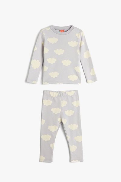 Koton Baby Girl Lilac Patterned Top and Bottom Set