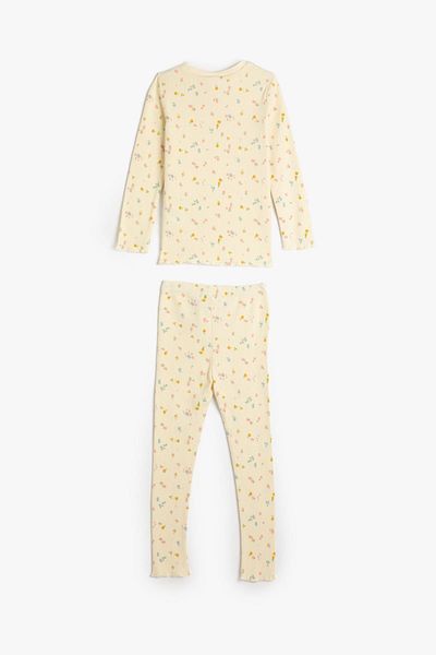 Koton Baby Girl Beige Patterned Top and Bottom Set