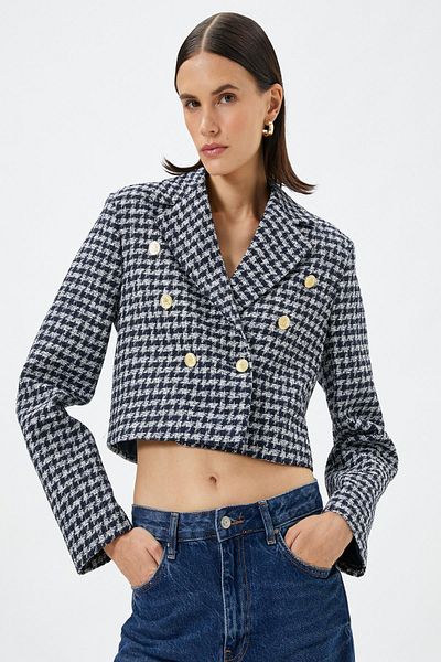 Koton Women's Navy Blue Plaid Jacket