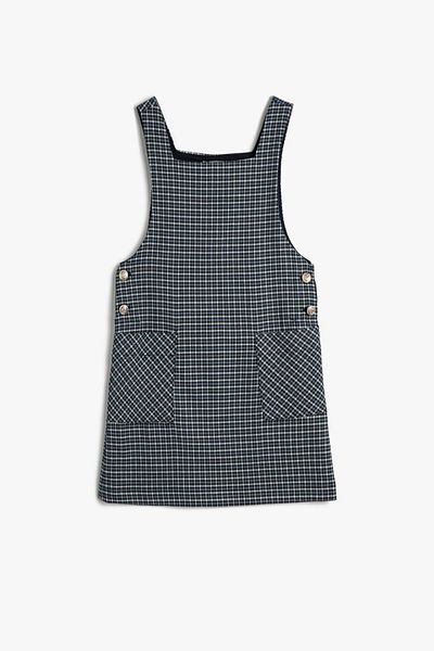 Koton Girl's Navy Blue Plaid Dress