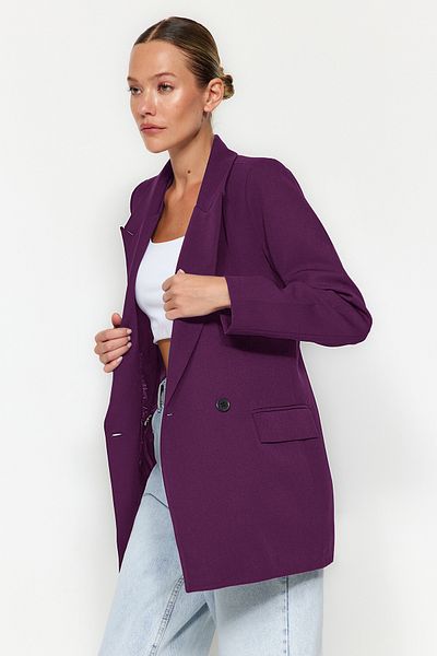 Trendyol Collection Purple Regular Lined Double Breasted Closure Woven Blazer Jacket TWOSS20CE0059