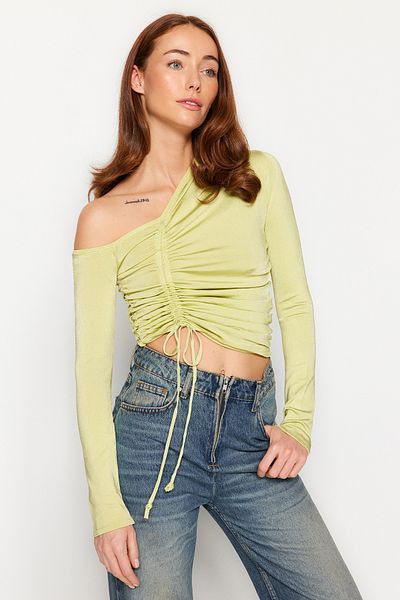 Dilvin 10369 Right Off-the-shoulder Gathered Sweater
