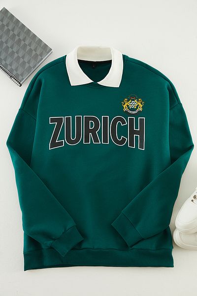 Trendyol Collection Tmavě zelená oversize mikina Polar - TMNAW24sw00187